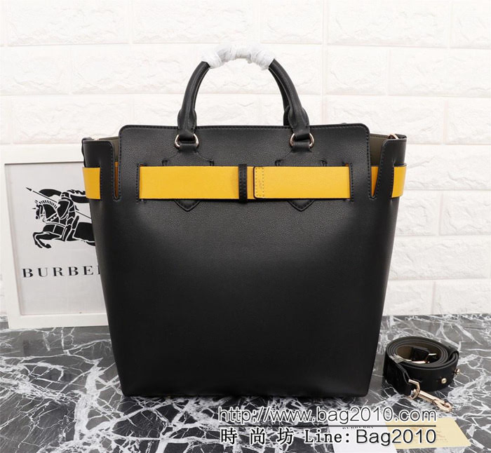 BURBERRY巴寶莉 大號 雙色皮革 敞口式托特包款「The Belt 貝爾特包「Burberry」字母壓花徽標 可手提斜背  Bhq1105